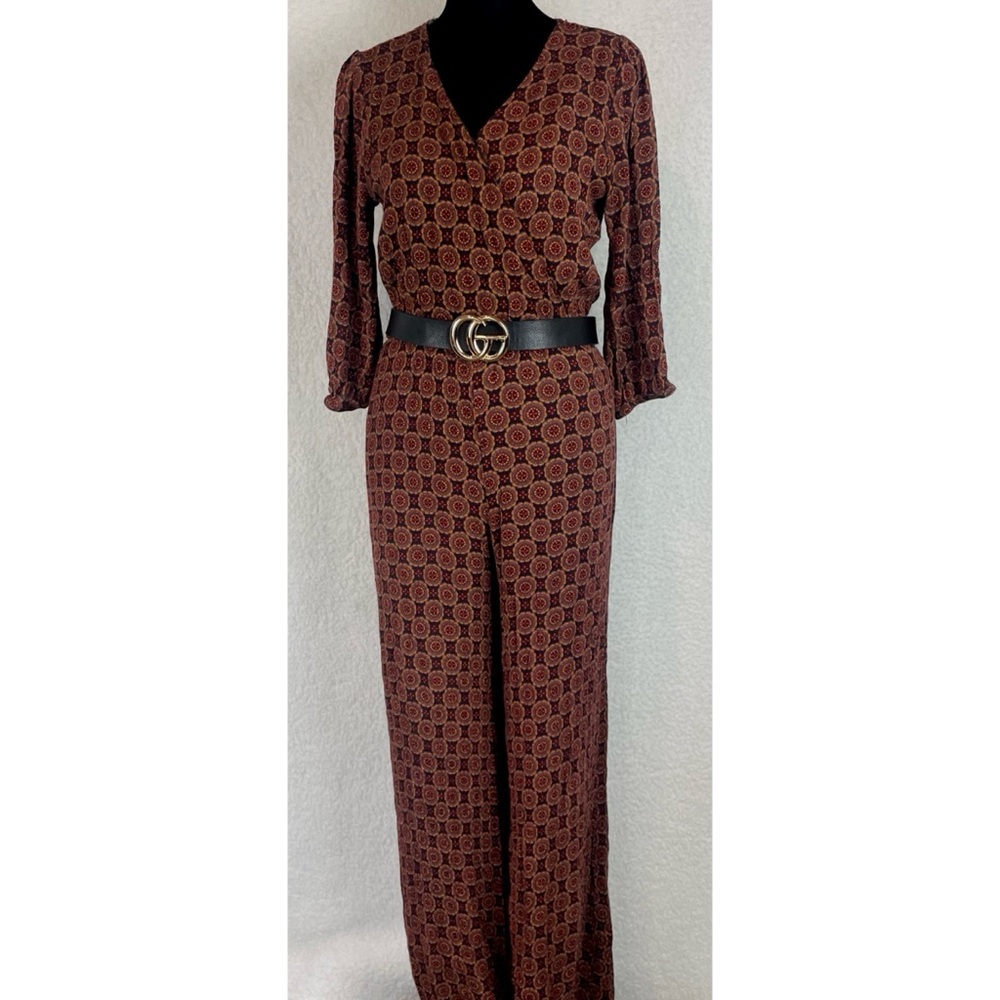 BLUE RAIN • Multicolored Bohemian Geometric Mandala Print V-neck Jumpsuit, S - Picture 16 of 16